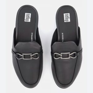 Fitflop Gracie Chain Black Leather Mules Dynamicush-Cushion Comfort Sz 8 🧡🎀